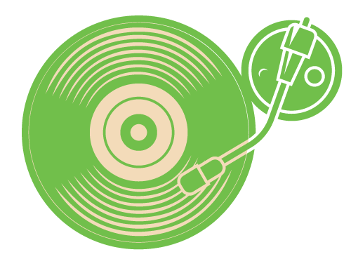 A green icon of a record on a turntable