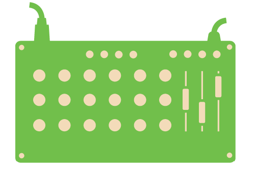 A green icon of a mixing board